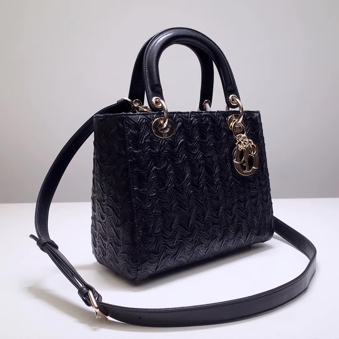 dior· lady classic 【褶皱羊皮戴妃包】中号24 cm/mini:17cm