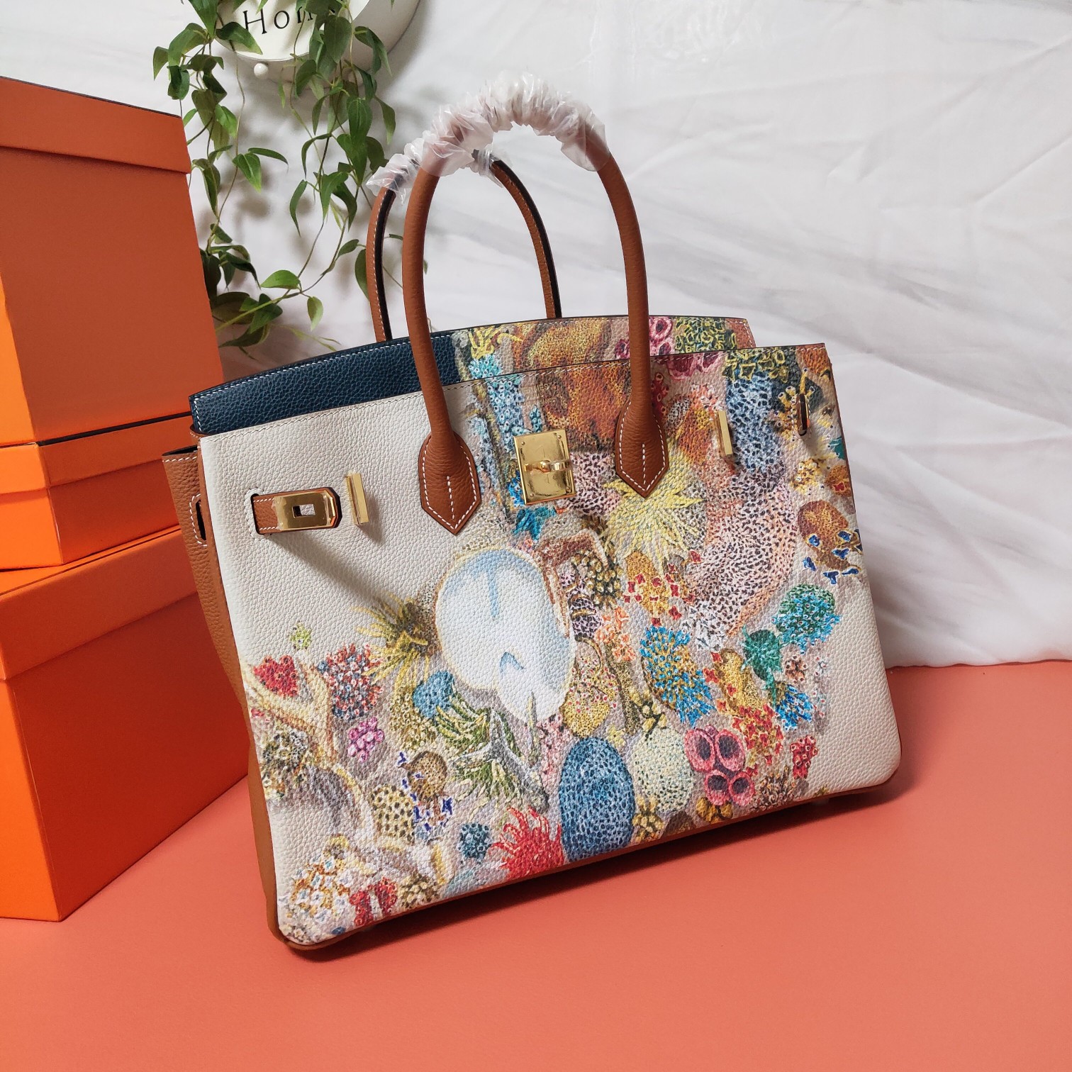 hermes·【限量】togo birkin彩绘小牛皮银扣铂金size