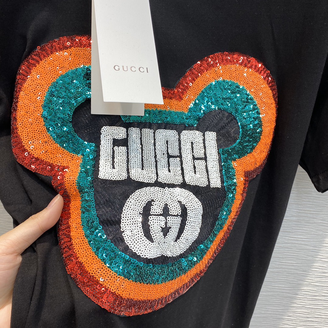 gucci·小熊亮片logo短t 2色