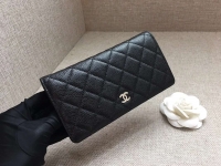 Chanel`粒紋牛皮菱格CF長錢夾；Size:19cm